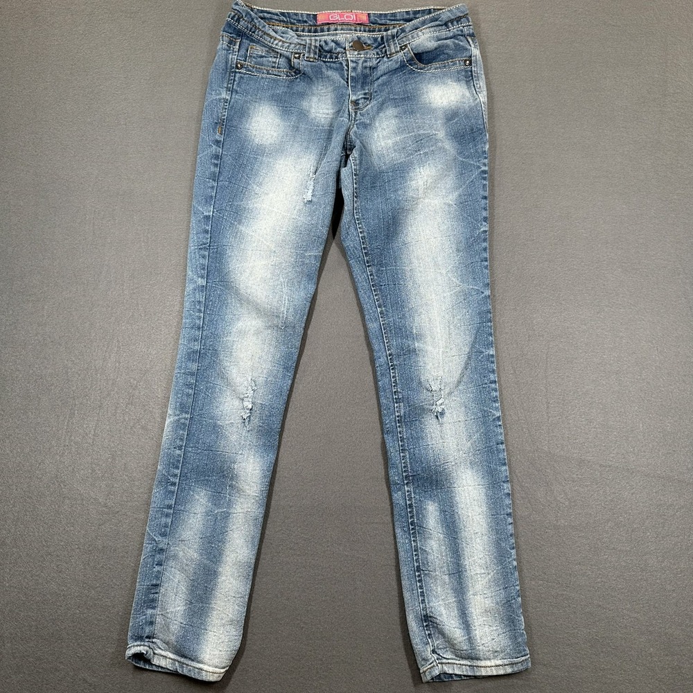 Glo Jeans Girls 9 Blue Denim Dani Low Rise Stretch‎ Distressed Grunge Y2K